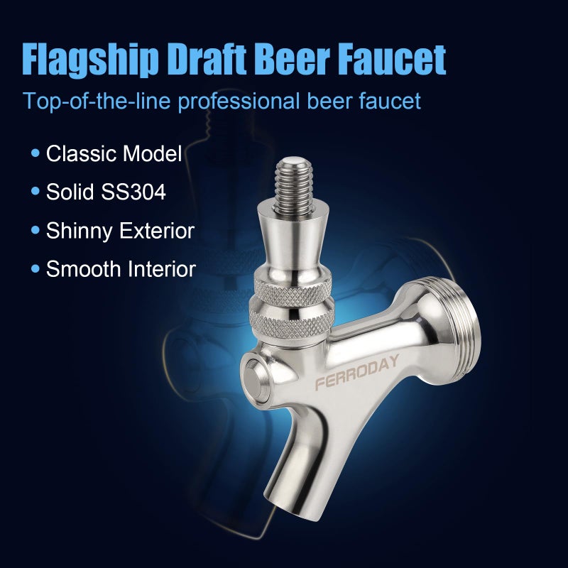 Ferroday Upgraded Beer Faucet, All 304 Stainless Steel Beer Tap Keg Spout Beer Tower Faucet Beer Keg Faucet, Draft Beer Faucet Beer Tap Faucet Kegerator Tap Spout Kegerator Part Replacement Faucet - Image 2